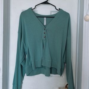 Alo Yoga sage/teal green cropped sweater/long sleeve